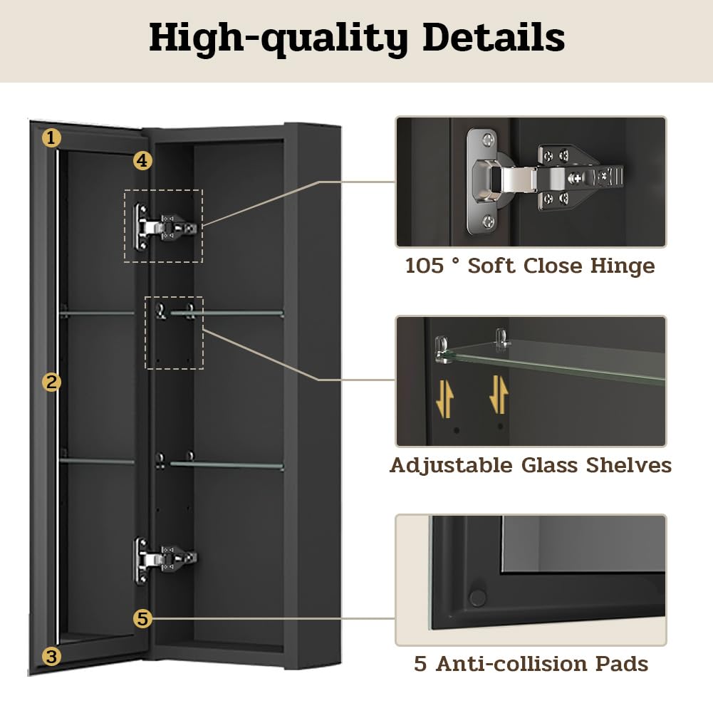 Spliceable Modular Bathroom Medicine Cabinet with Soft Close Doors with Glass on Both Sides, Reversible Wall Mounted