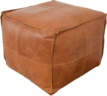 Square Moroccan Pouf Cover, Brown Leather Pouf, Modern Ottoman