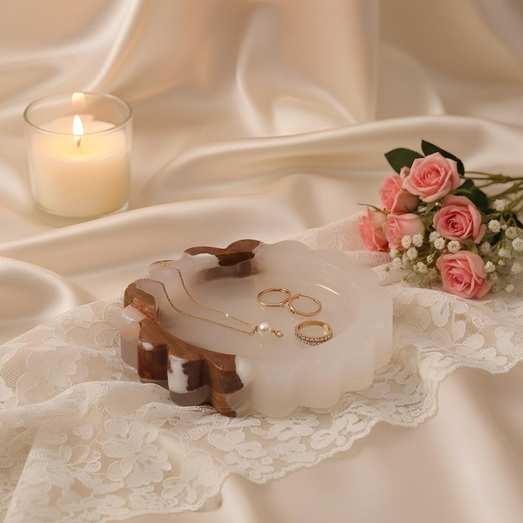 Scalloped Marble Jewelry Dish, 5.5" Ring Holder Trinket Tray