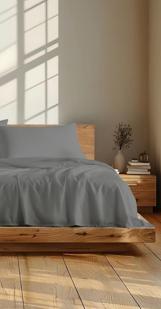 4Pc 100% Organic Cotton King Size Sheets Set, Grey, 300 Thread Count, Naturally Derived EarthColors, Deep Pocket