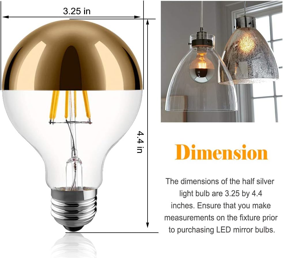 Half Chrome Light Bulb,6W Decorative Half Gold Glass,G25 Warm E26