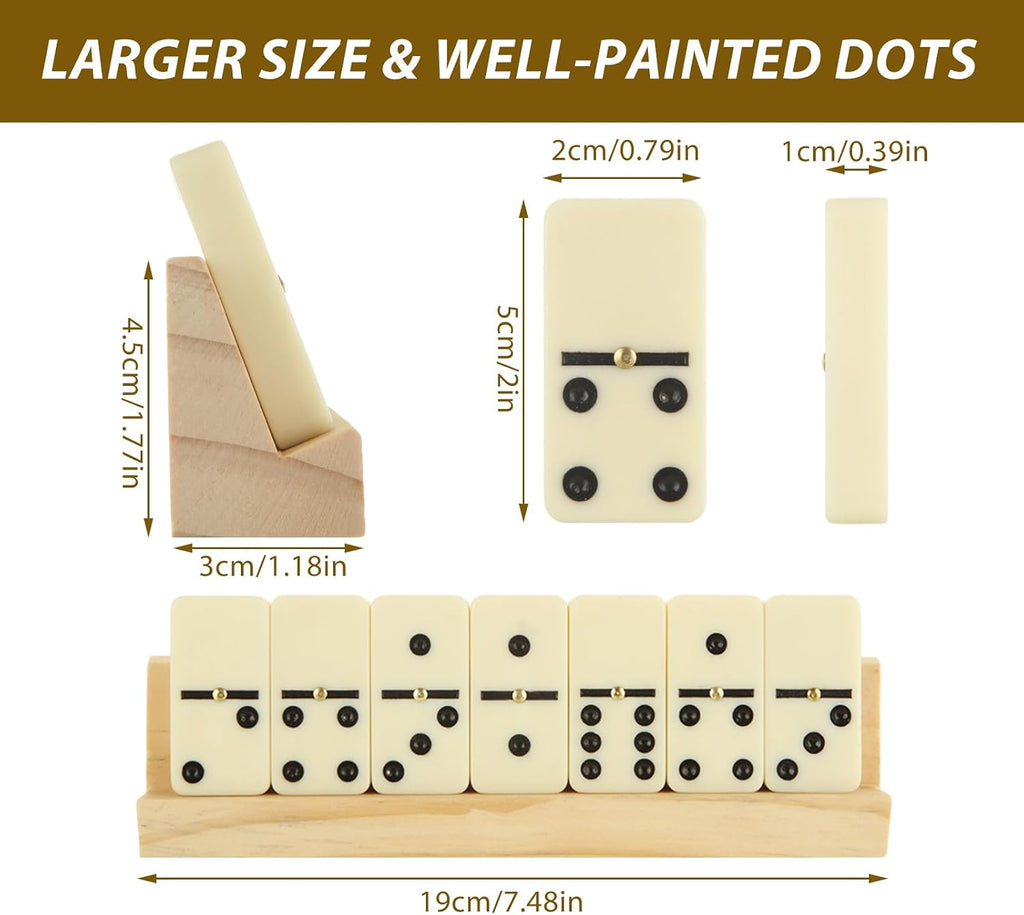 Dominoes Set for Adults with 4 Wooden Racks/Trays, Double 6 Dominoes Travel Set with Portable Case Double Six