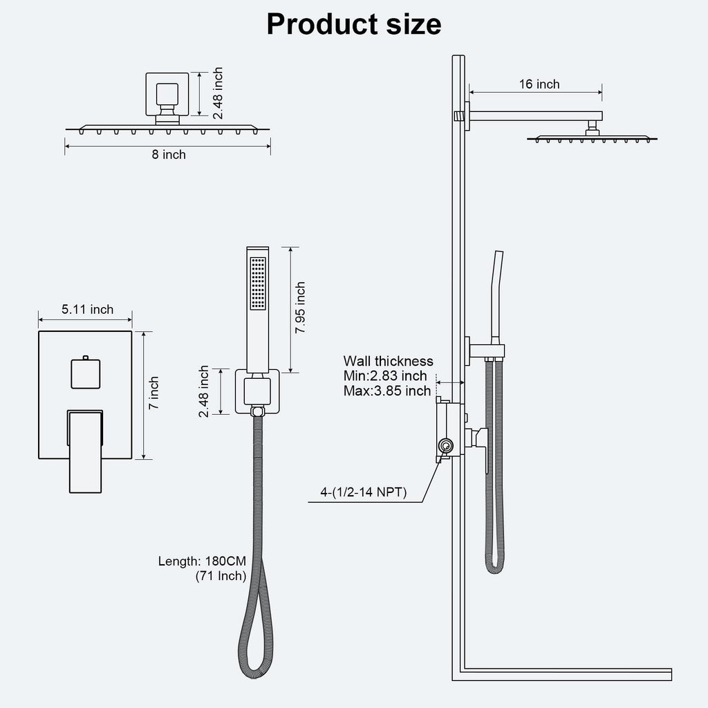 Shower Faucet Set with 8 Inch Matte Black Rain Shower Head