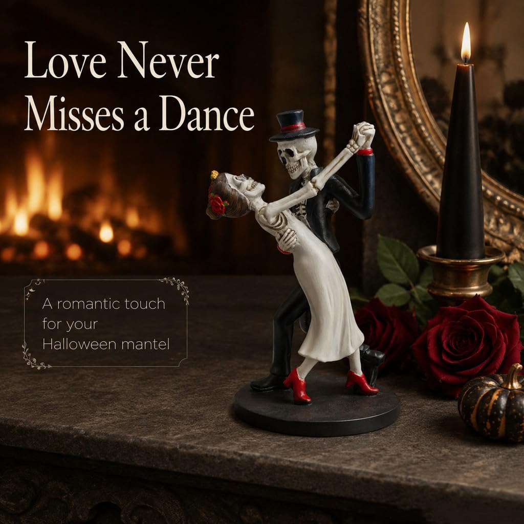 Skeleton Couple Dancing Figurine, Resin Bride and Groom Skeleton Statue, Gothic Halloween Tabletop Decor, Day of the