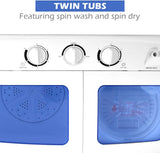 Portable Mini Compact Twin Tub Washing Machine 20lbs Washer Spain Spinner Portable Washing Machine, Blue+ White