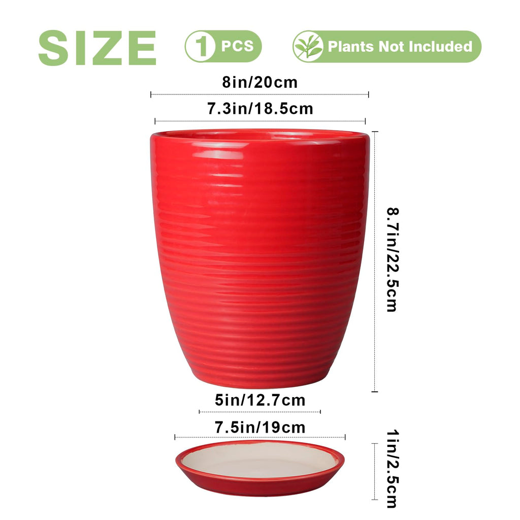 Ceramic Pot for Plants - 8 Inch Plant Pot for Indoor Plants Outdoor Round Planter Modern Flower Pot with Drainage