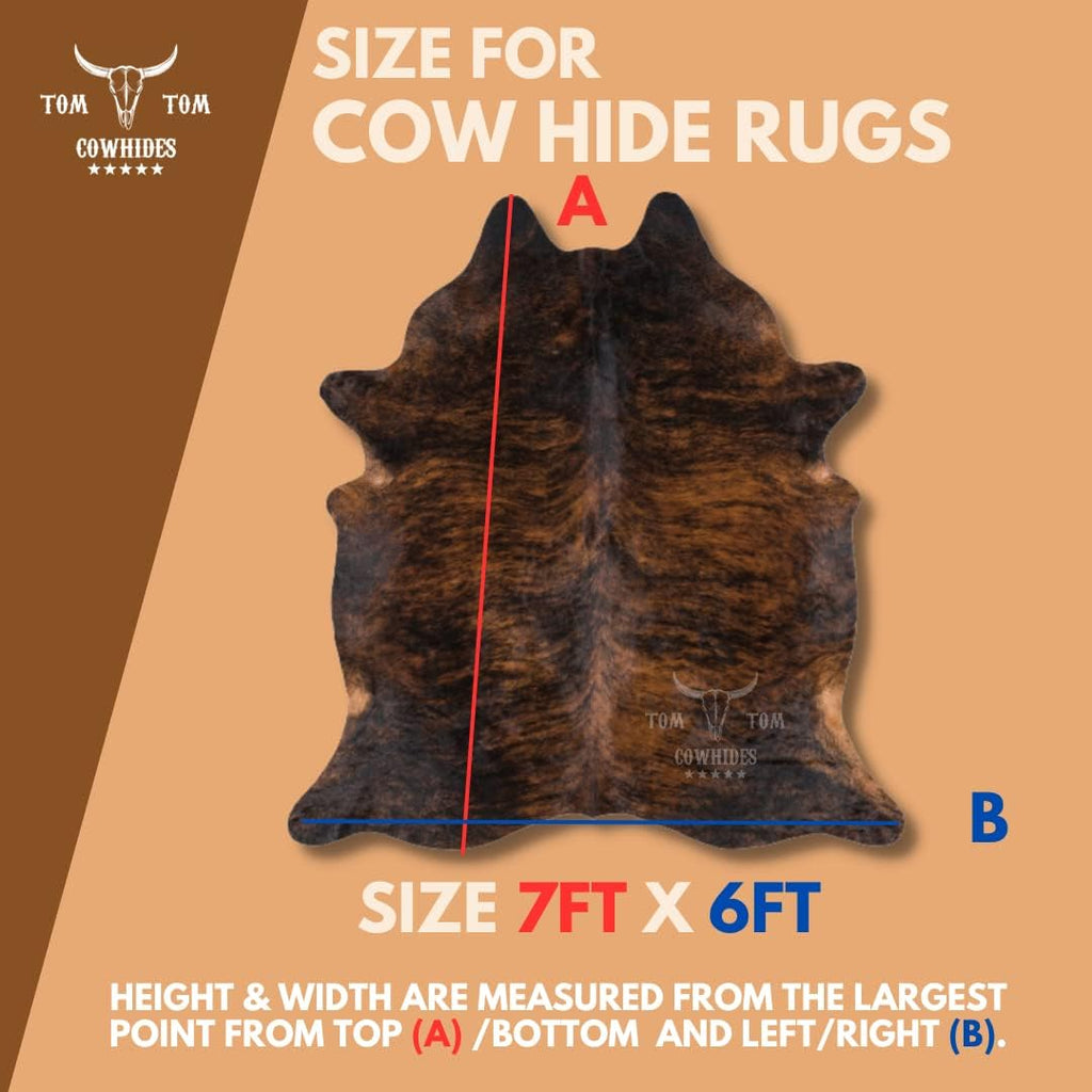 Tomtom Cowhides Brindle Dark Cowhide Rug 100% Natural Leather Rugs 7' x '6