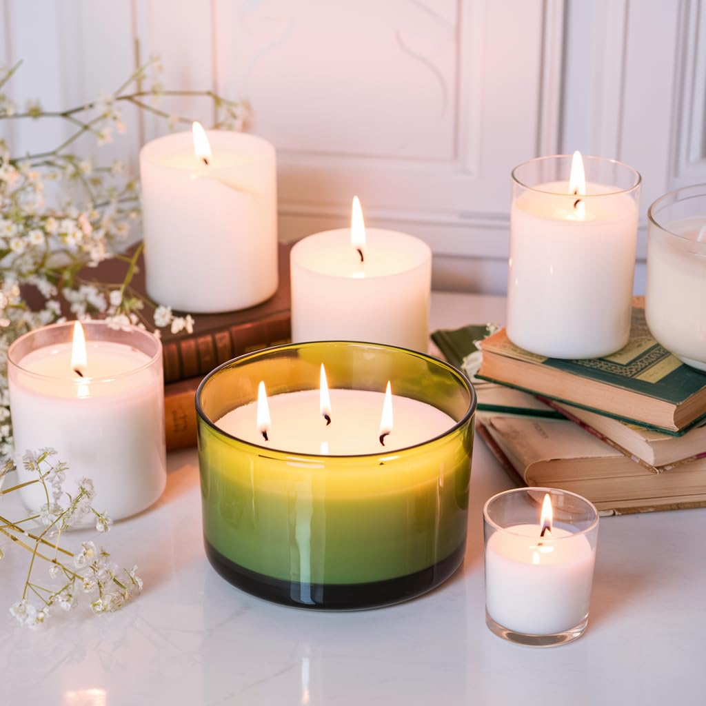 6 Pack 24oz Olive Green Glass Candle Jars with Airtight Bamboo Lids