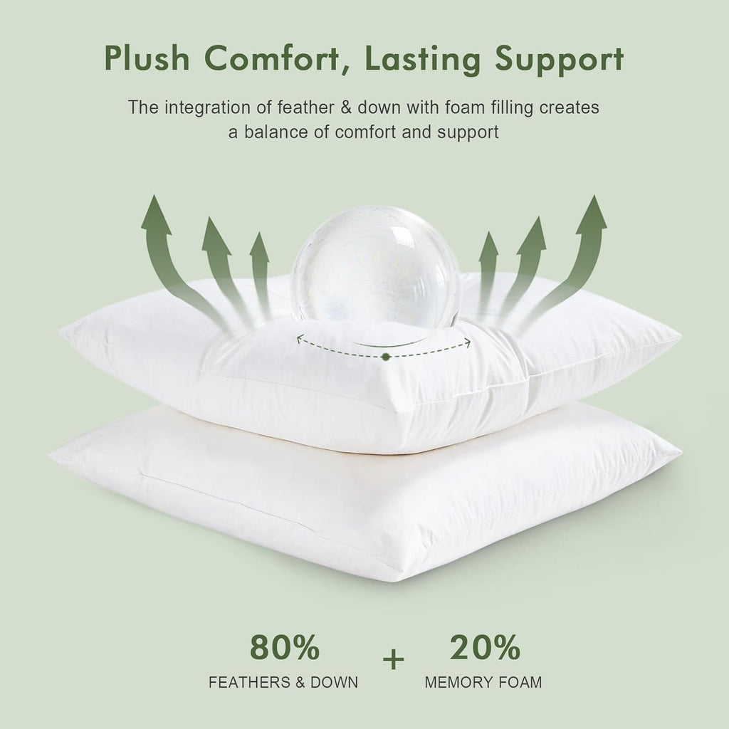 Ogranic Feather Down Lumbar Pillow Insert 12x20, White - Set of 2