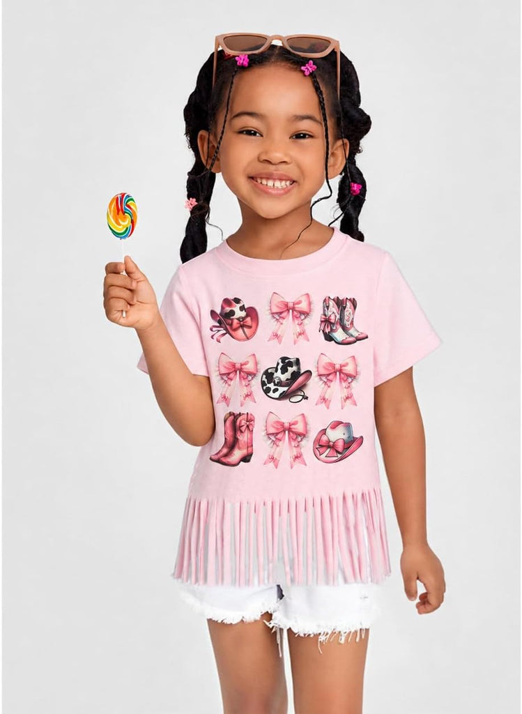 Girls Western Shirt Cowgirls Embroidered Country Concert T Shirt Graphic Horseback Rider Tassel Fringe Tee Tops