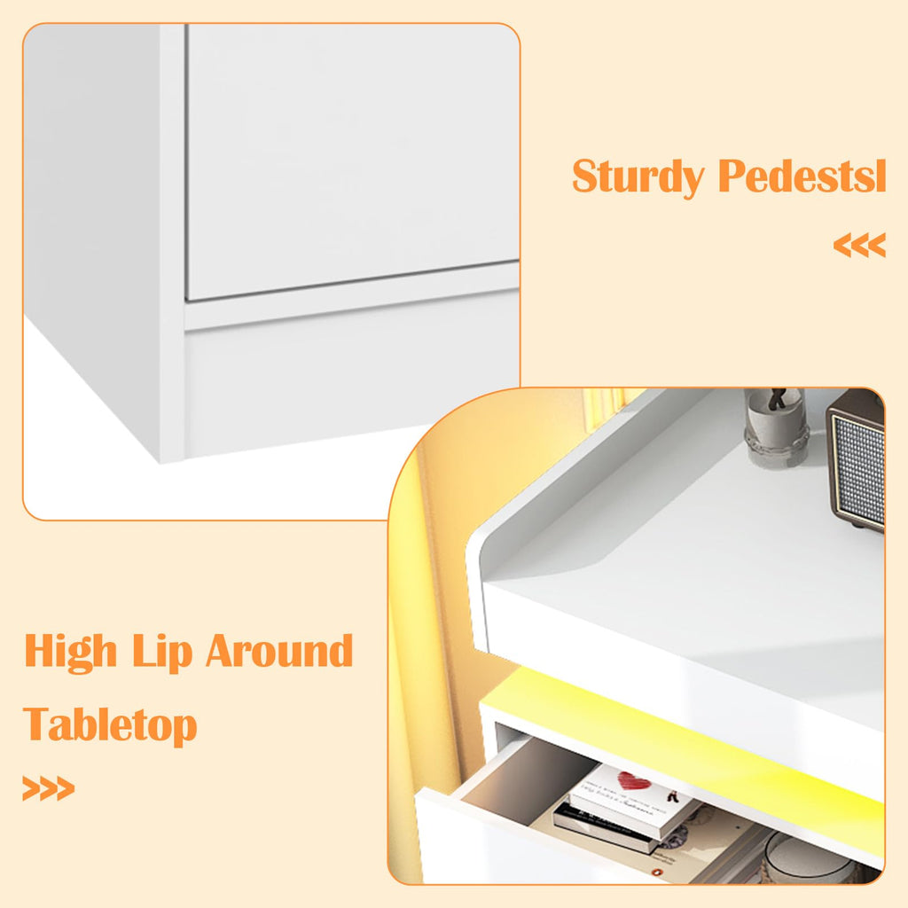 7 Drawer Dresser with Charging Station and LED Lights, Modern Chest of Drawers with Power Outlet, Organizer Cabinet