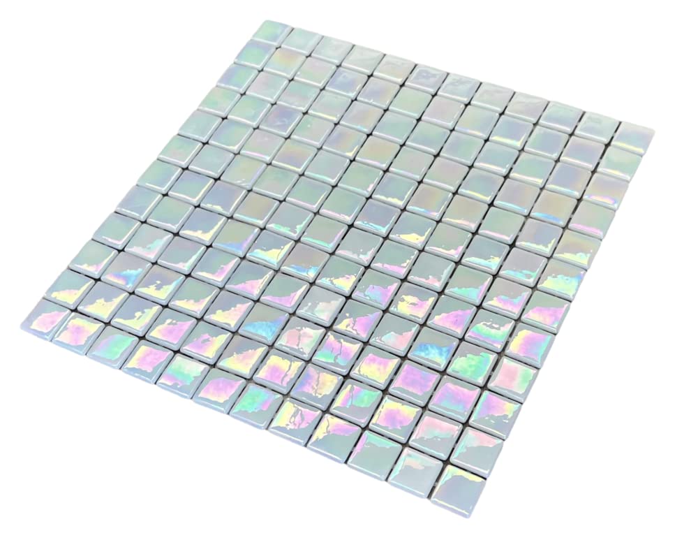 Square Iridescent Recycled Glass 1x1 Mosaic Floor Wall Pool Tile Backsplash , Swimming Pool Tile, Bathroom Shower