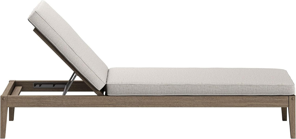 Teak Outdoor Chaise Lounge Chair in Weathered Gray Pebble - Adjustable Wood Poolside Recliner