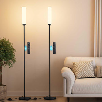 LED Floor Lamps with Remote Control Set of 2, Foot Switch, Black