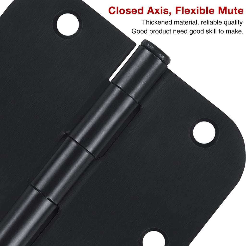 Rounded Matte Black Door Hinges 3.5 Inch 5/8" Radius No Squeak