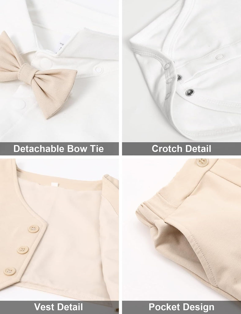 4Pcs Baby Boy Suits Dress Outfit Shirt Pants Bowtie Vest Set
