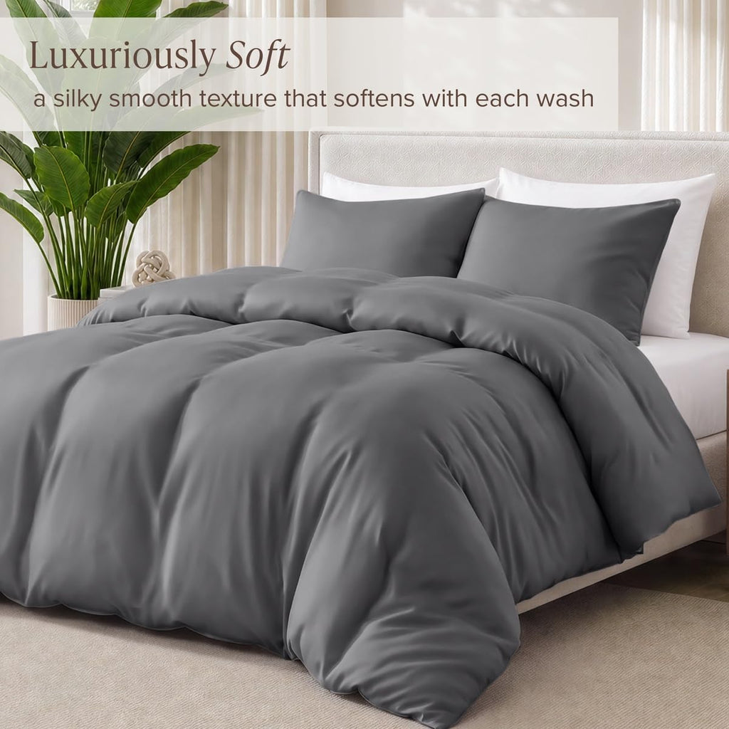 100% Rayon Made from Bamboo Duvet Cover Set (Twin/Twin XL, Grey)