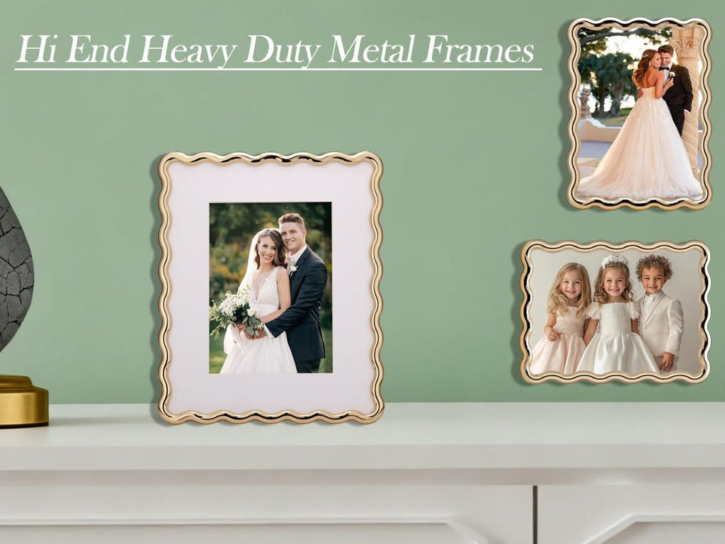 Gold 4 x 6'' High-End Zinc Alloy Picture Frame with Wave Design - Modern Glamour 6x4'' Pictures Frames for Desktop