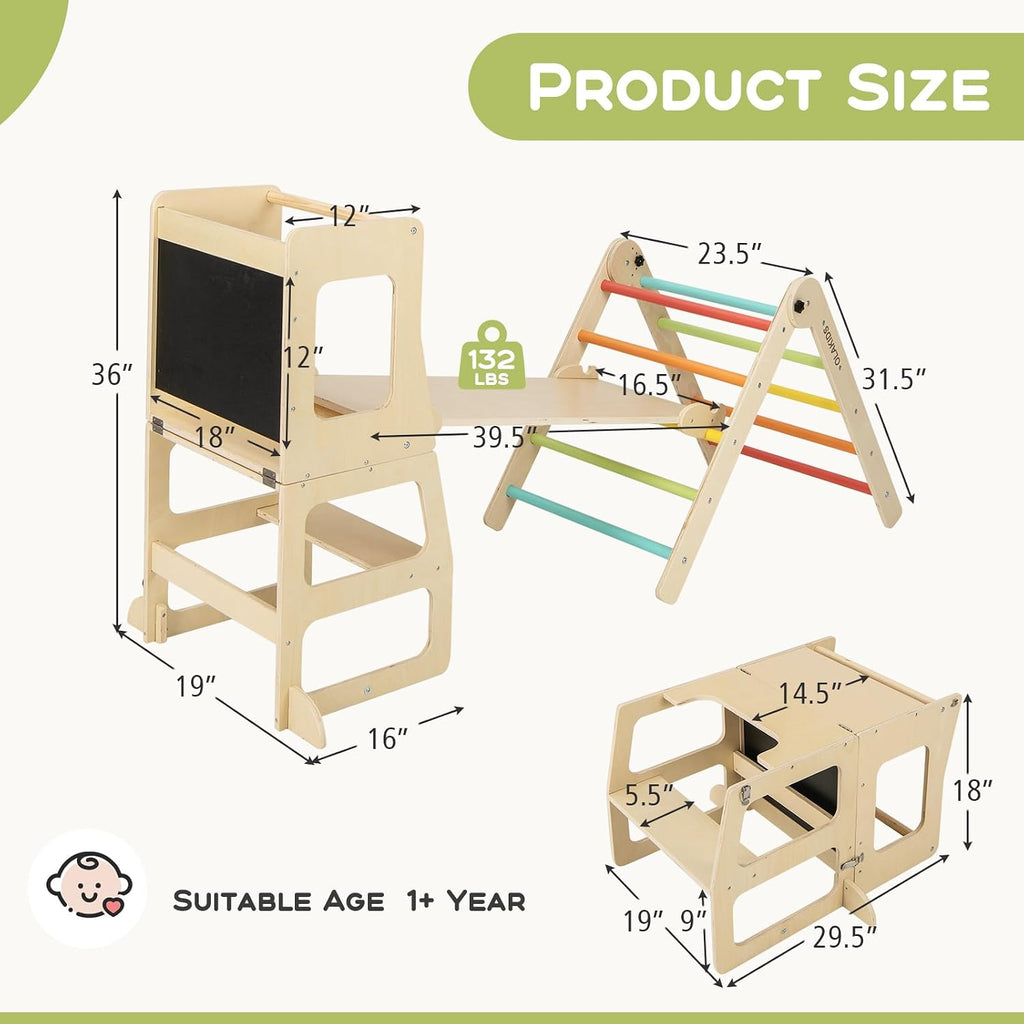 Triangle Set 8 in 1 Climbing Toys for Toddlers Foldable Wood Montessori Jungle Gym with Toddler Tower Angle