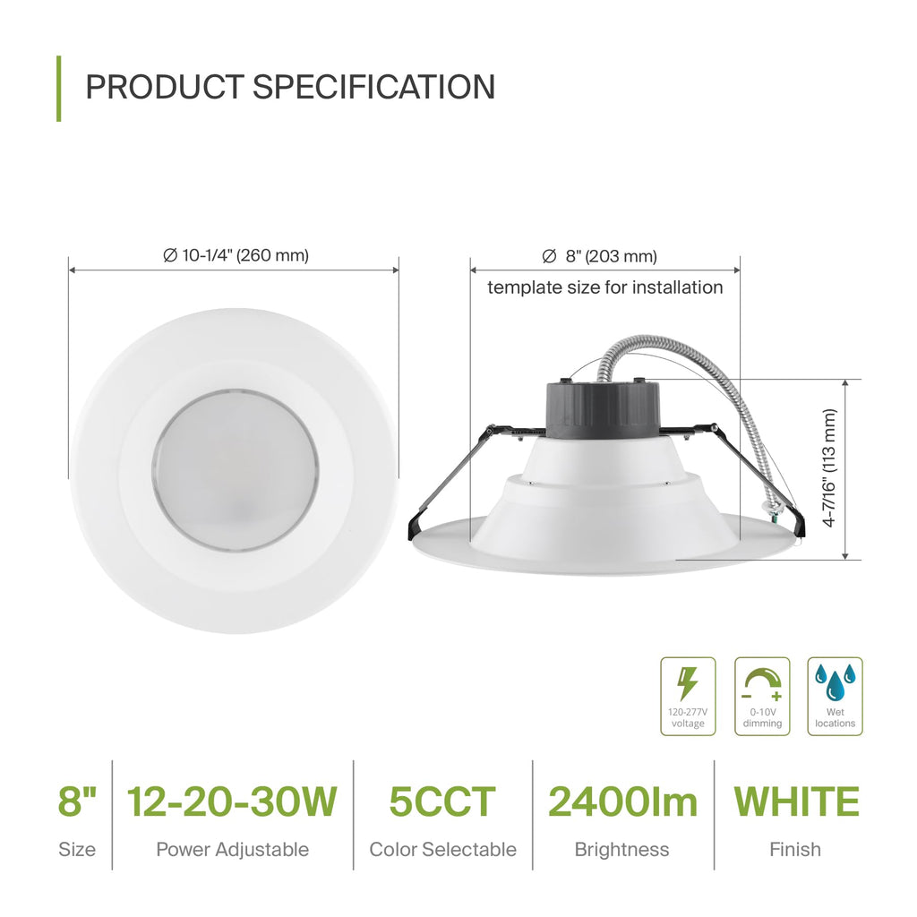 8 Inch 30W Commercial Canless LED Downlight