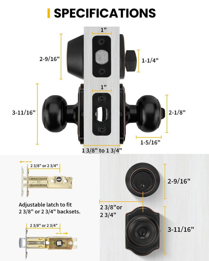 Oil Rubbed Bronze Exterior Door Knob and Single Cylinder Deadbolt, Keyed-Alike Entry Locksets with Lock and Key 3