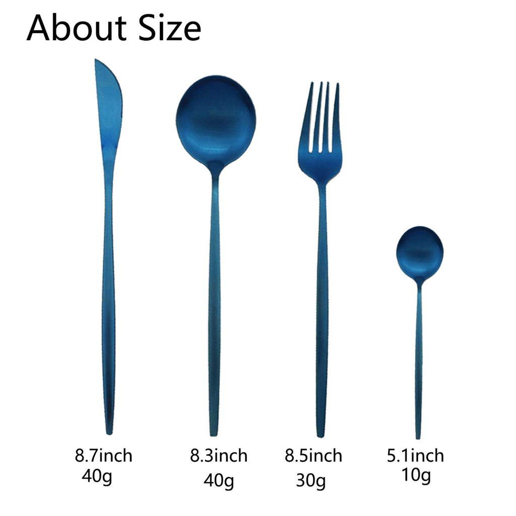 Silverware Set, 24-Piece Stainless Steel Flatware, Kitchen Utensil Set for 6, Tableware Cutlery - Matte Blue