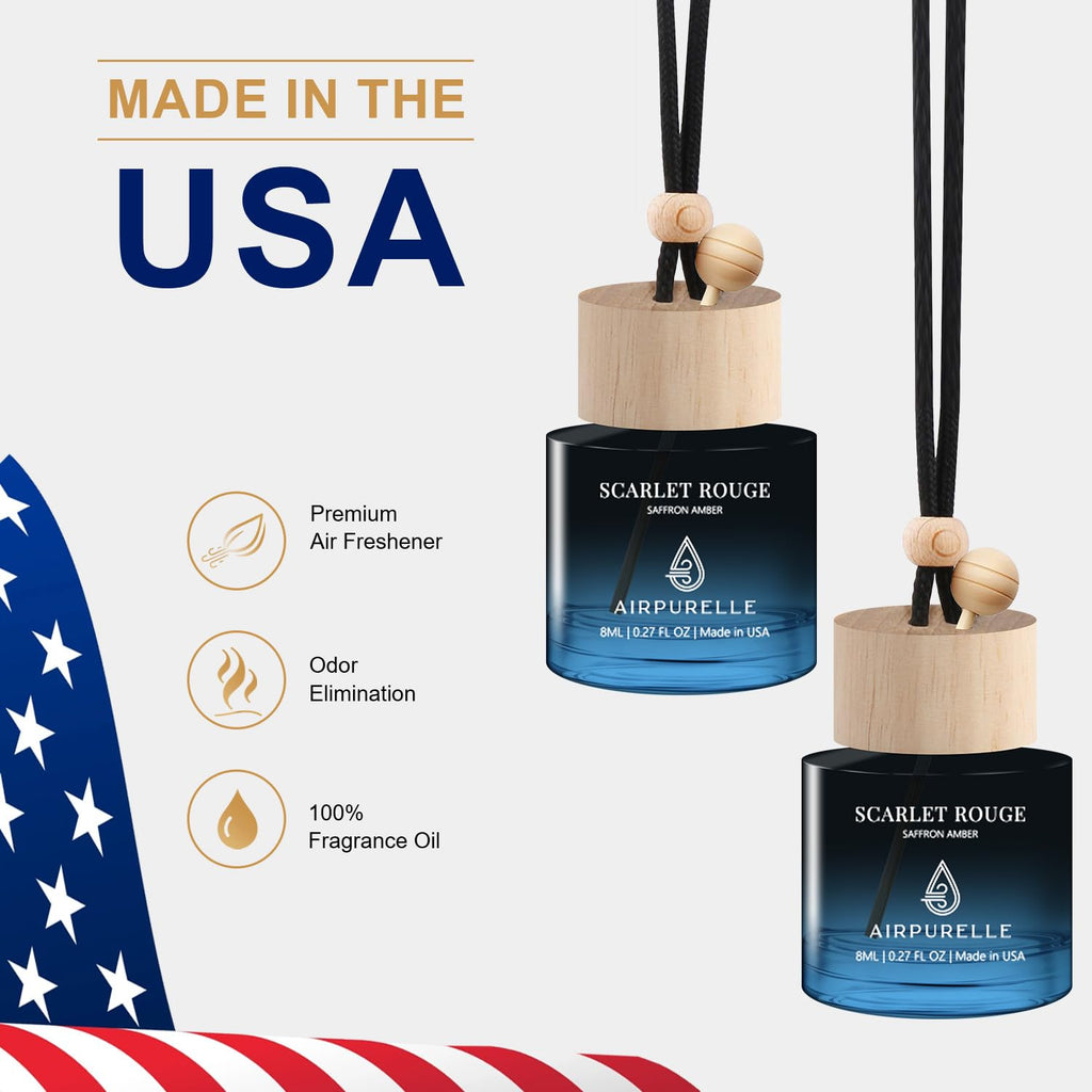 Car Air Freshener Hanging 2 Pack Car Air Fresheners Diffuser - Saffron Amber Fragrance Oil Air Diffuser for Car, 45+