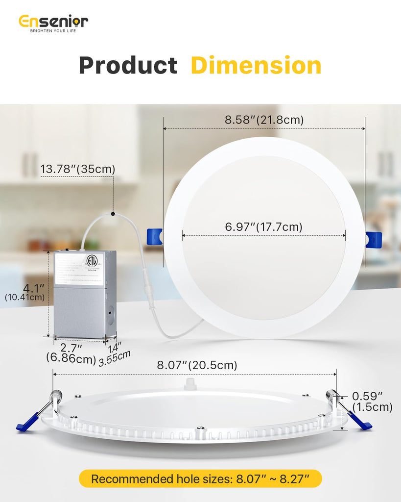 8 Inch LED Recessed Ceiling Light, 5CCT, 1600LM 18W 120V
