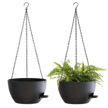 12 Inch Hanging Baskets 2 PC with Chains, Self-Watering Hanging Planters for Indoor Outdoor Plants, Plastic Hanging