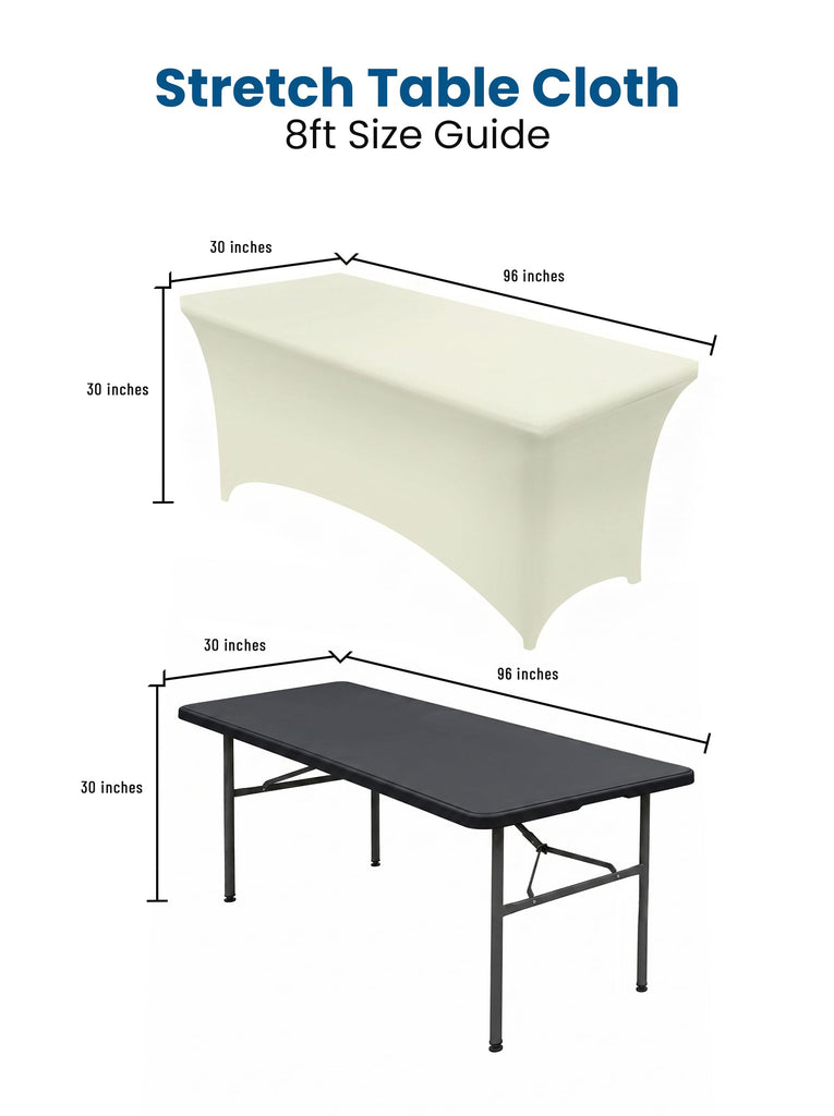 Spandex Table cloth 2 Pack [8FT, 96Lx30Wx30H Inch, Ivory]