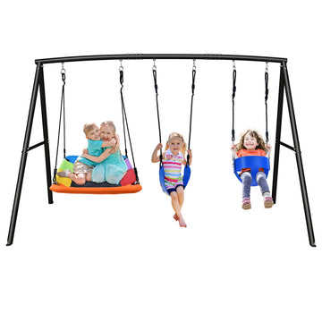 3 in 1 Swing Set for Backyard with Toddler, Platform and Belt Swing