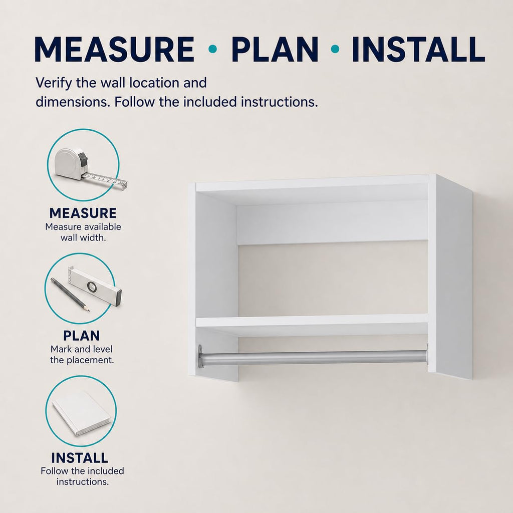 Wall-Mounted Wood Closet Organizer with Hanging Rod, 22.5", White