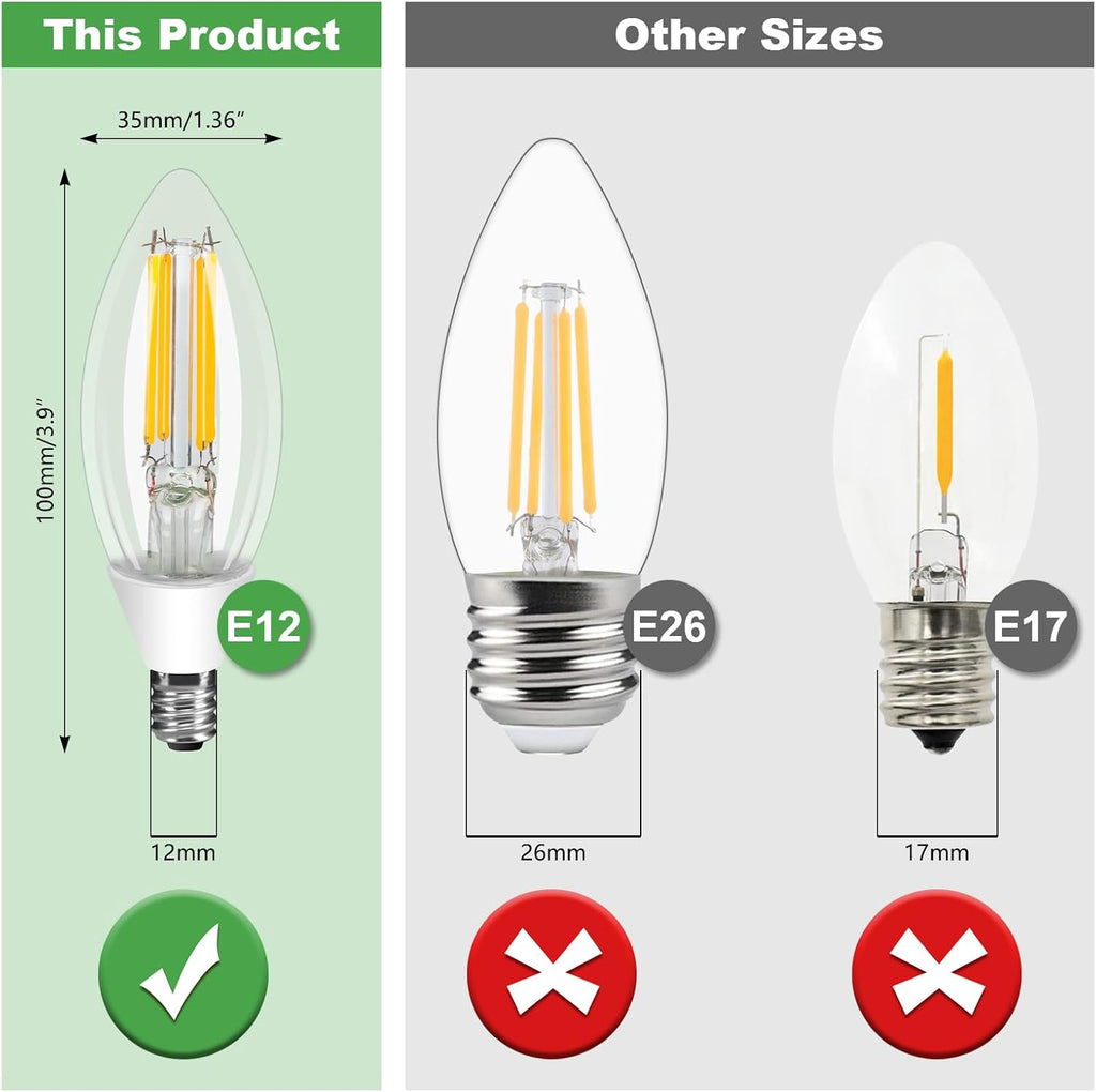 E12 Dusk to Dawn Light Bulbs Outdoor, C35 B11 5W 60W Equivalent 500LM 2700K Soft White Photocell Sensor Filament