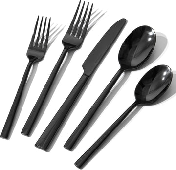 Black Silverware Set, 20-Piece Forged Flatware Set Cutlery Set Premium Stainless Steel, Service for 4
