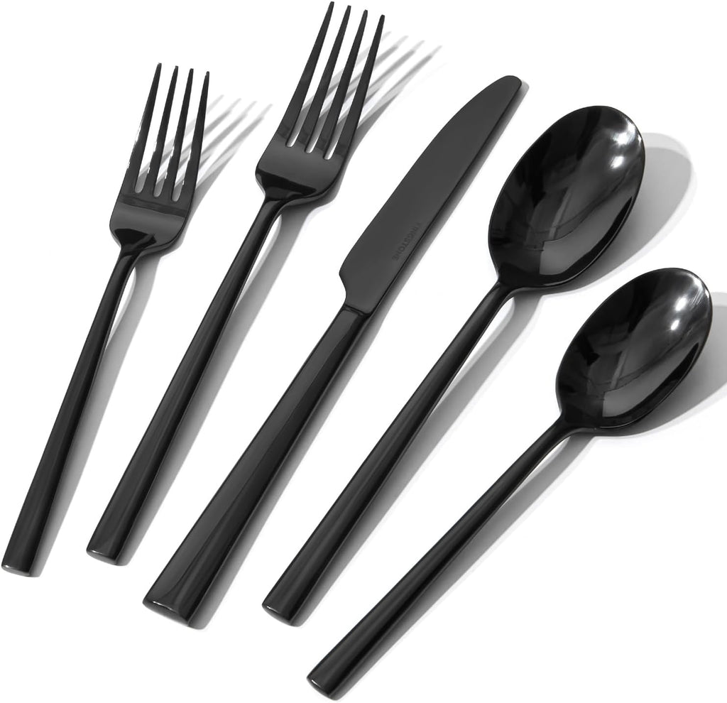 Black Silverware Set, 40-Piece Forged Flatware Set Cutlery Set Premium Stainless Steel, Service for 8