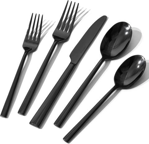 Black Silverware Set, 20-Piece Forged Flatware Set Cutlery Set Premium Stainless Steel, Service for 4