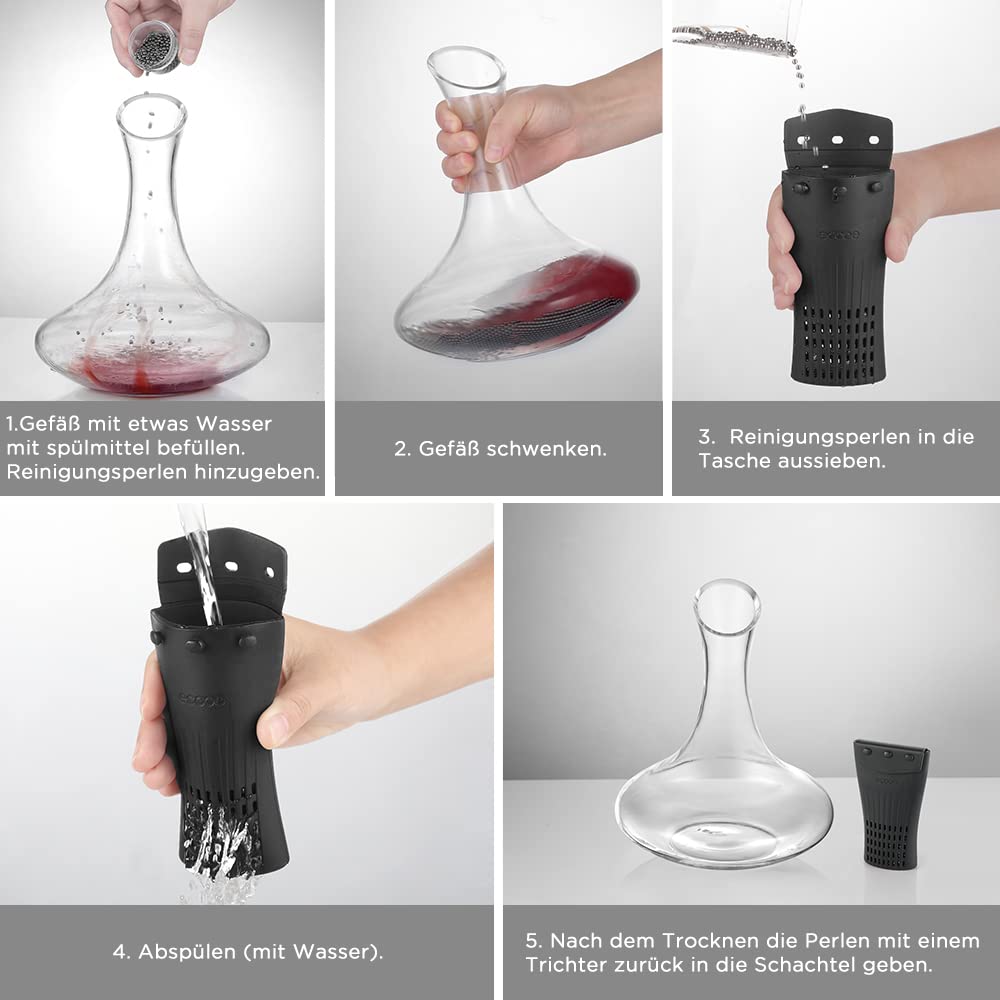 1200 PCS Decanter Cleaning Beads with Black Silicone Bag Reusable Stainless Steel Cleaning Balls, Metal Cleaning