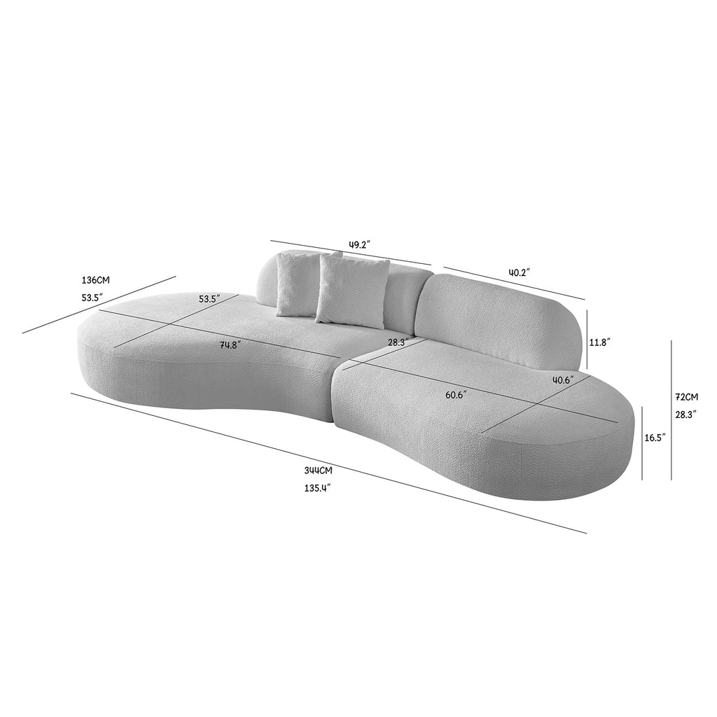 135.4" Oversized Luxury Curved Sofa, Modern Sectional Couch Boucle, Camel