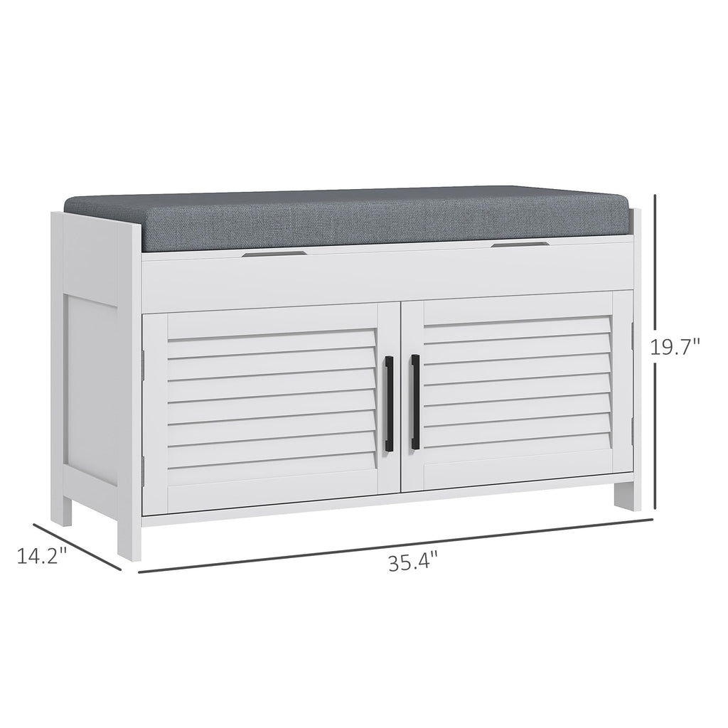 Shoe Bench Cushion Adjustable Shelves Shutter Doors 35.4" White