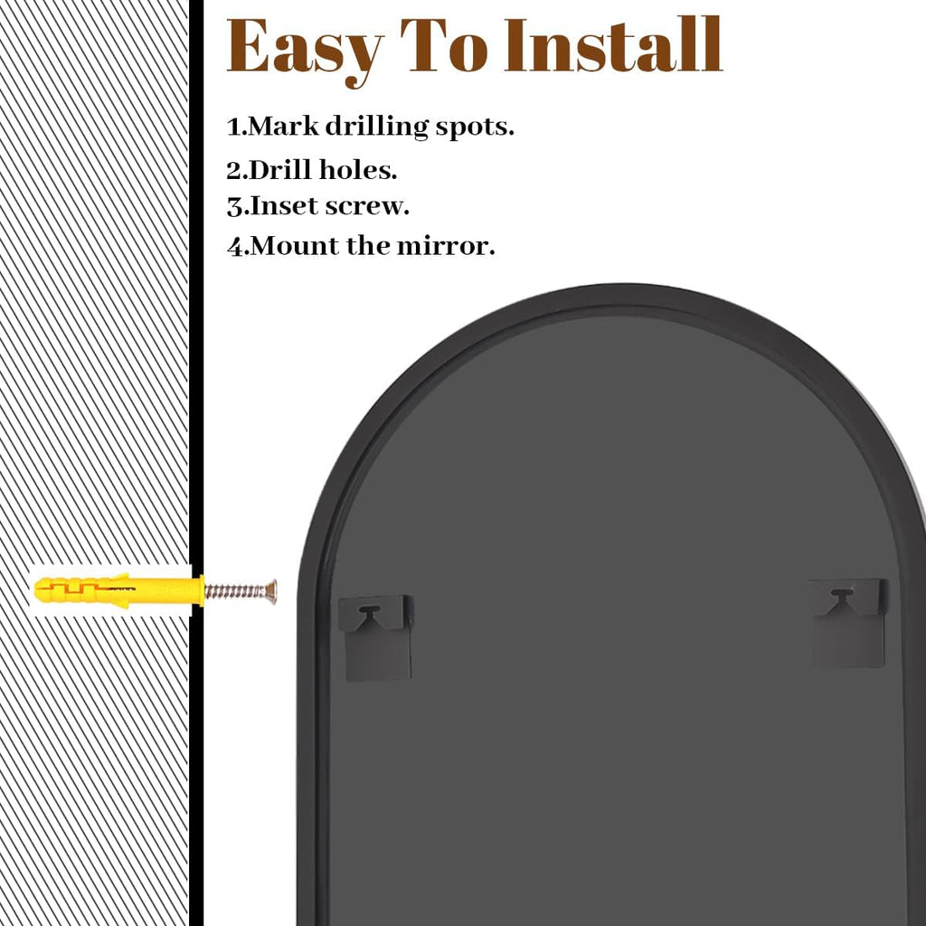 Wide Arched Wall Mirror, 31 x 32 inch Arch Bathroom Mirror Black