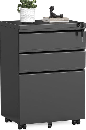 3 Drawer Mobile File Cabinet with Lock, Metal Filing Cabinets , Rolling Under Desk Organizer for Letters/Legal/A4