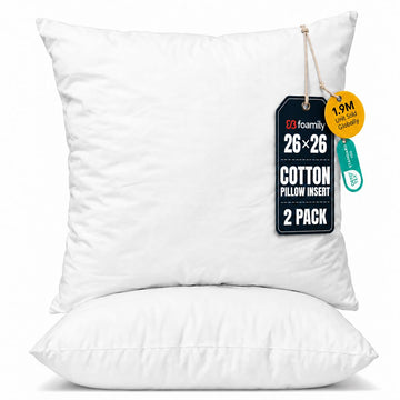 26x26 Euro Pillow Inserts, Set of 2, 100% Cotton Cover, 2 Pack