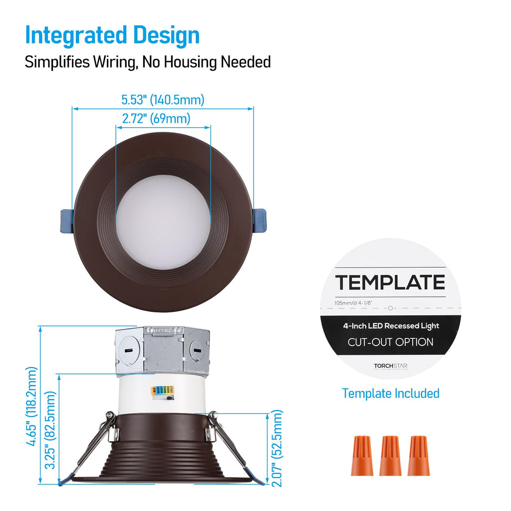 6CCT 4 Inch LED Recessed Light Canless, Dim to Warm