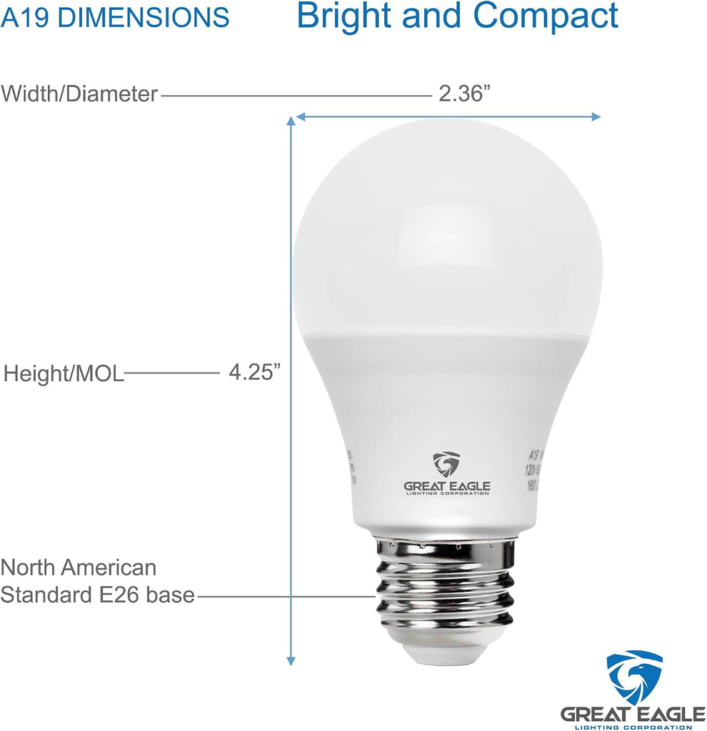 Eagle A19 Led Bulbs 75 Watt Equivalent - UL Listed - Warm White 2700K 75 Watt Led Light Bulbs - Non Dimmable