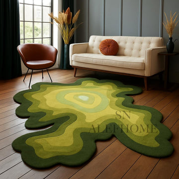 Premium Hand-Tufted Wool Rug - Irregular Organic Shape with Optical Illusion Design | Modern Accent Carpet (Moes
