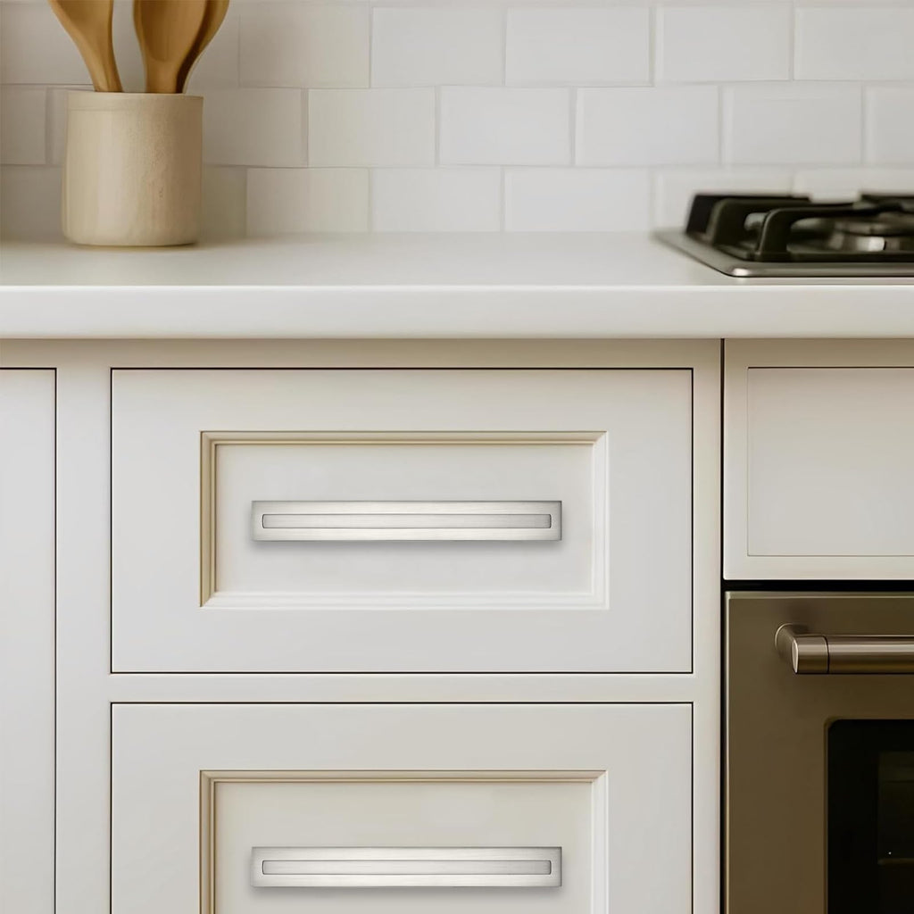 5 Pack 3 Inch Hole Center Brushed Satin Nickel Cabinet Pull with Backplate Solid Heavy-Duty Handles with Base Plate