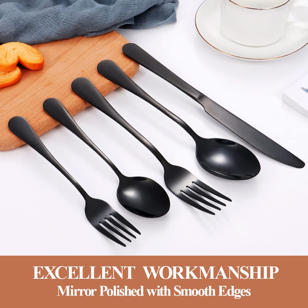 Black Silverware Set,50-Piece Stainless Steel Flatware Set for 10