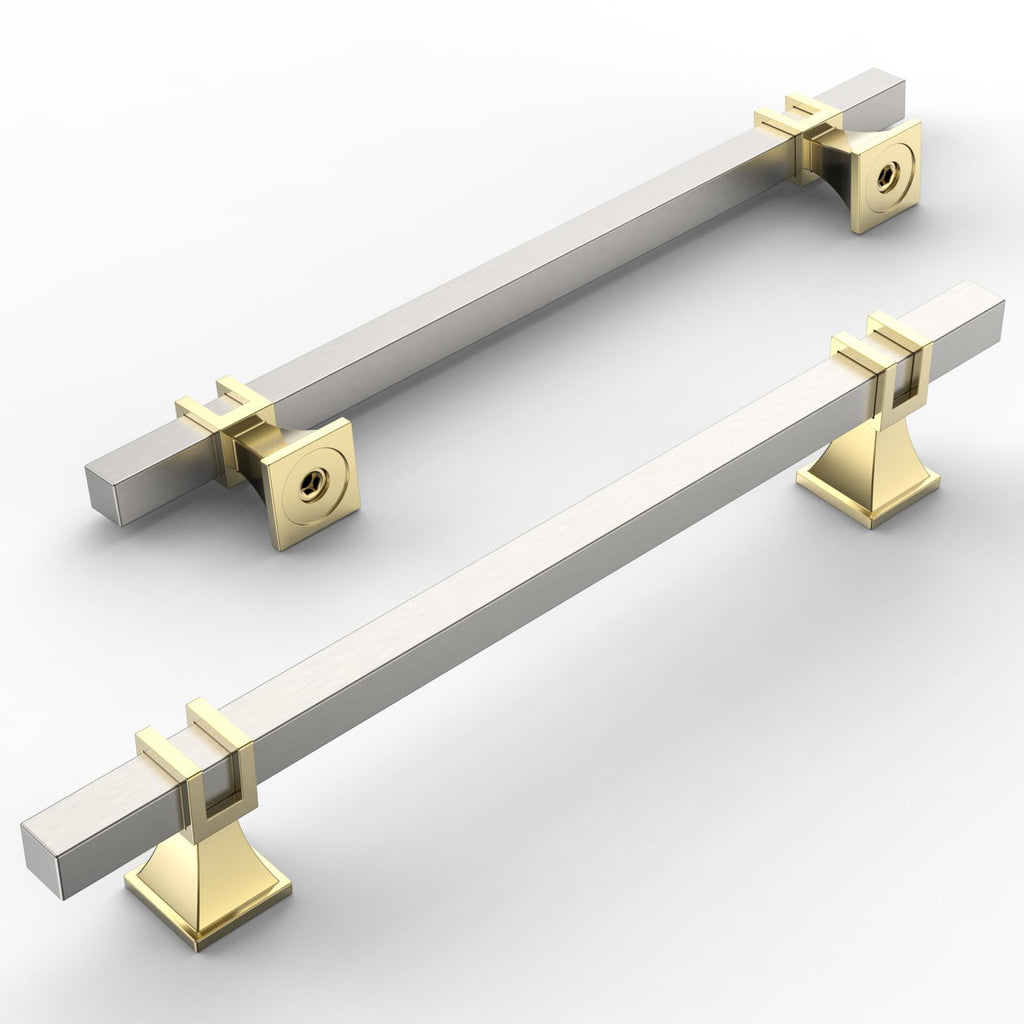 10 Pack Brushed Satin Nickel and Gold Cabinet Pulls 6.3 Inch(160mm) Hole Center Drawer Pulls Cabinet Hardware Kitchen