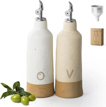18oz Olive Oil Dispenser Bottle, Ceramic Oil and Vinegar Dispenser Set with Automatic Stainless Steel Pourer