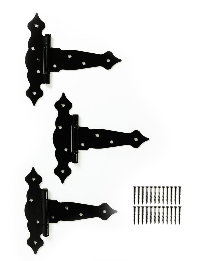 5" Black Decorative T-Hinges, 3-Pack